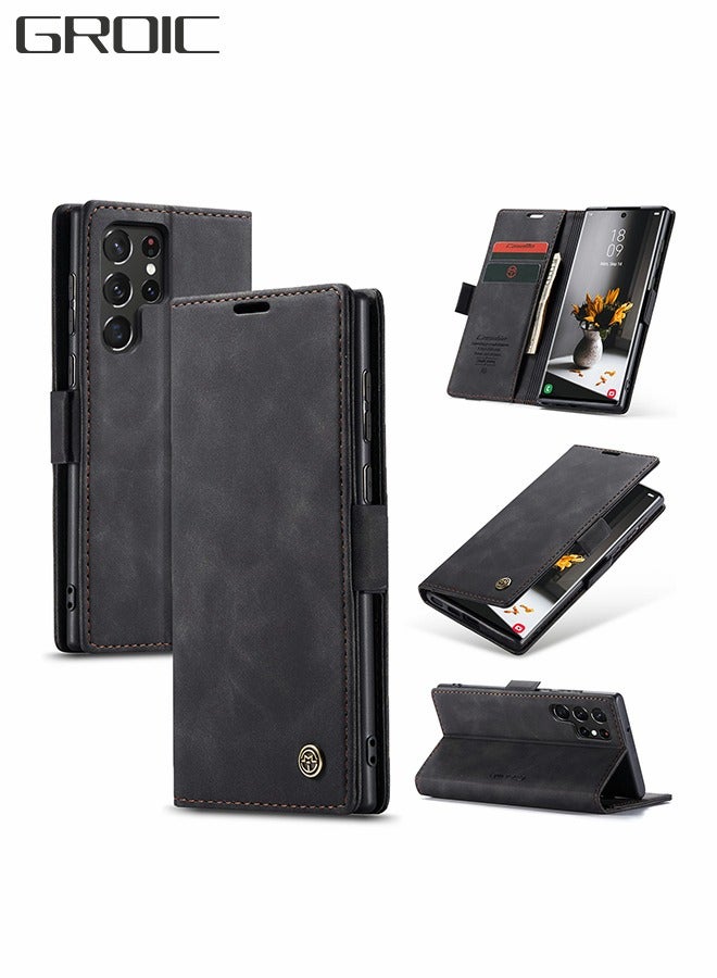 GROIC For Samsung Galaxy S22 Ultra Case, Luxury Leather Wallet Cover, Leather Wallet Case Classic Design with Card Slot and Magnetic Flip Flip Folding Case - Image 1