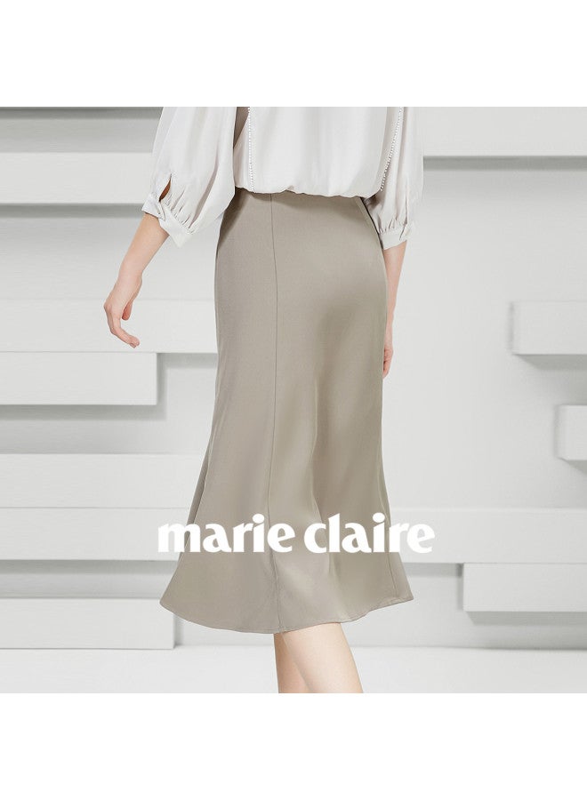 Marie Claire Elegant Midi Skirt For Women, Autumn And Spring Lightweight Luxury Mid-length Skirt, Casual High-waisted A-line Skirt - Image 4