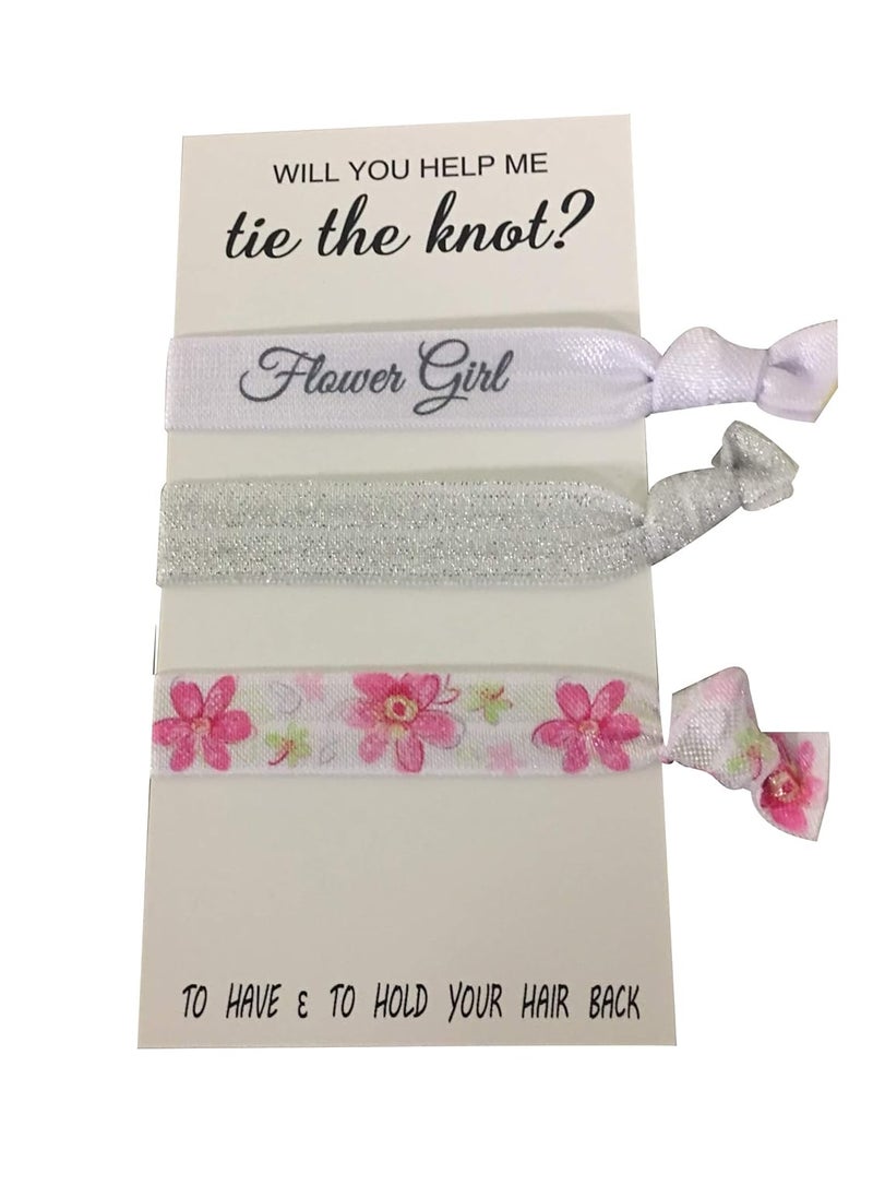 Infinity Collection - Infinity Collection Flower Girl Hair Ties 3 Count Pink  Will You Help Me Tie The Knot Hair Accessories for Wedding 3pcs - Image 1