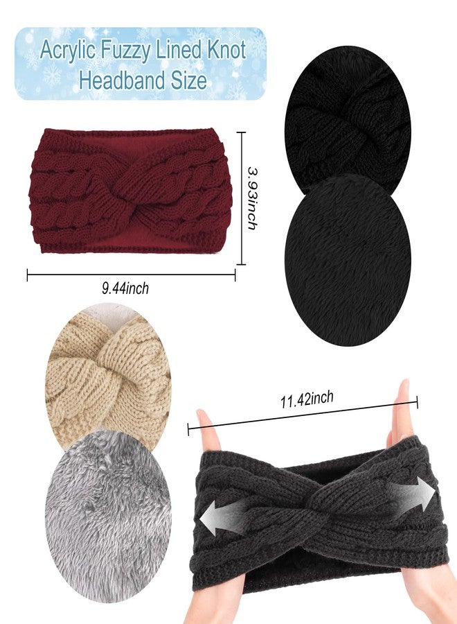 CIEHER 5 Pieces Knit Wide Winter Headbands for Women, Crochet Turban Stretch Thick Head Band with Plush, Fleece Lined Ear Warmers Stocking Stuffers - Twist Crochet Color 1 - Image 3