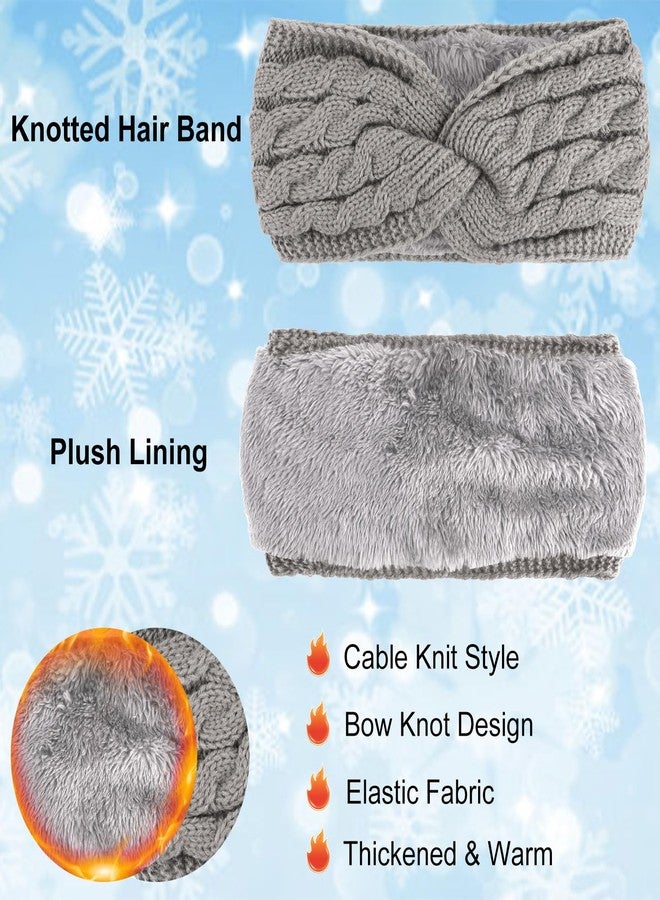 CIEHER 5 Pieces Knit Wide Winter Headbands for Women, Crochet Turban Stretch Thick Head Band with Plush, Fleece Lined Ear Warmers Stocking Stuffers - Twist Crochet Color 1 - Image 2