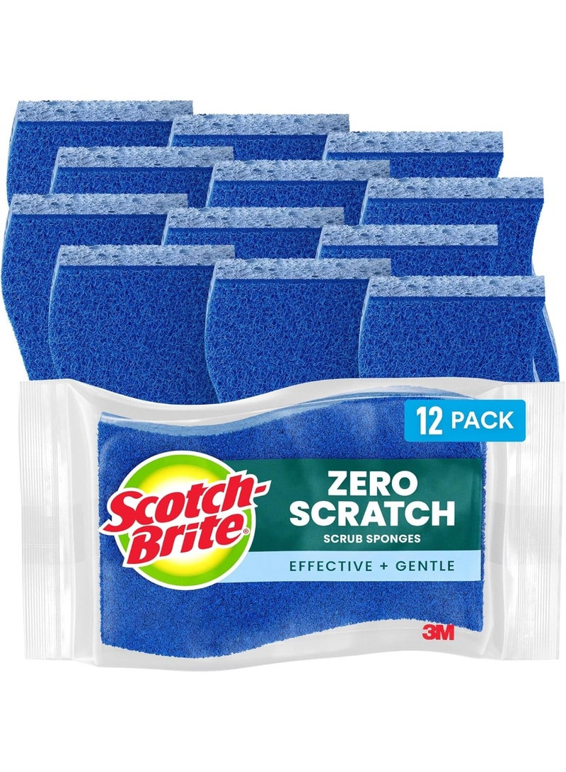 Scotch Brite Scotch-Brite Zero Scratch Scrub Sponge, 12 Kitchen Sponges for Cleaning Around the Home, Bathroom & More, Effective + Gentle Dish Scrubber, Best for Nonstick Pots and Pans, Safe on Most Surfaces - Image 1