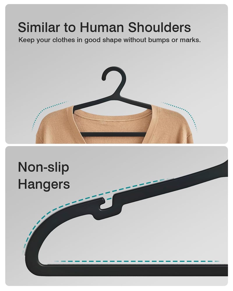 ABHENG 50 Pack Clothes Hangers, Non Slip Plastic Coat Hangers, Space Saving Hangers, Heavy Duty, Hanging Dry Wet Clothes,16.4" x 8.3", Black, UAPY0550B - Image 3