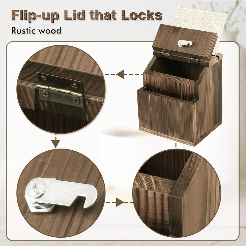 KYODOLED Wood Suggestion Box with Lock Wall Mounted, Rustic Ballot Donation Key Drop Box with Clear Acrylic Sign Holder and 30 Free Suggestion Cards 9H x 6.9W x 8.5L Inch - Image 4