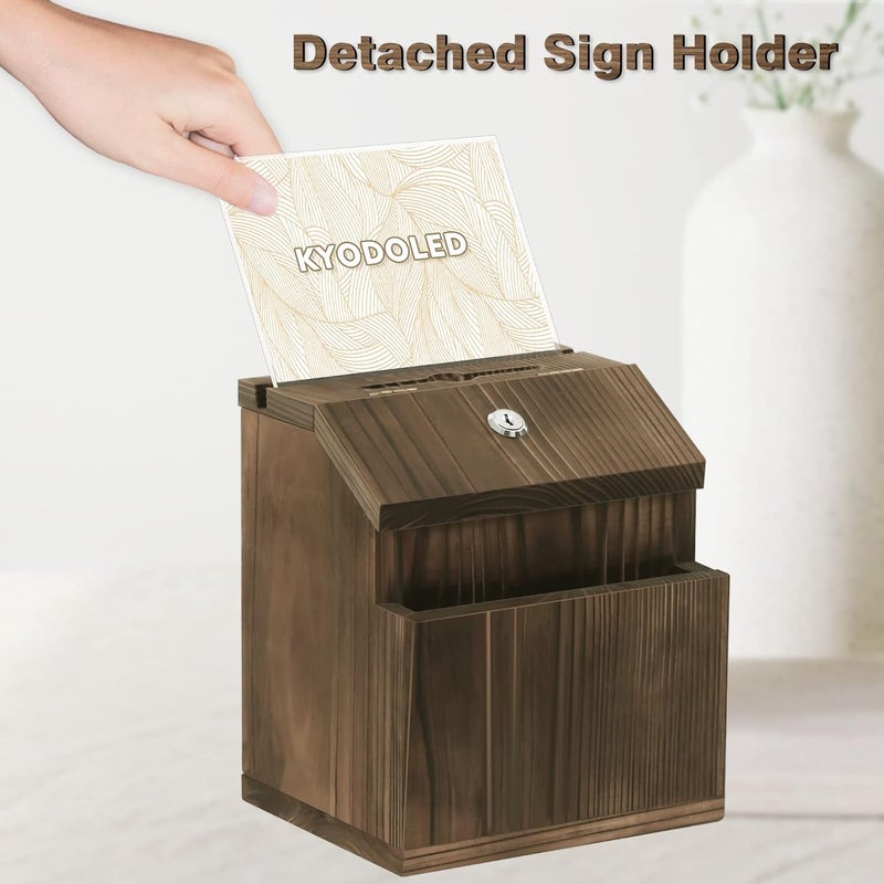 KYODOLED Wood Suggestion Box with Lock Wall Mounted, Rustic Ballot Donation Key Drop Box with Clear Acrylic Sign Holder and 30 Free Suggestion Cards 9H x 6.9W x 8.5L Inch - Image 5