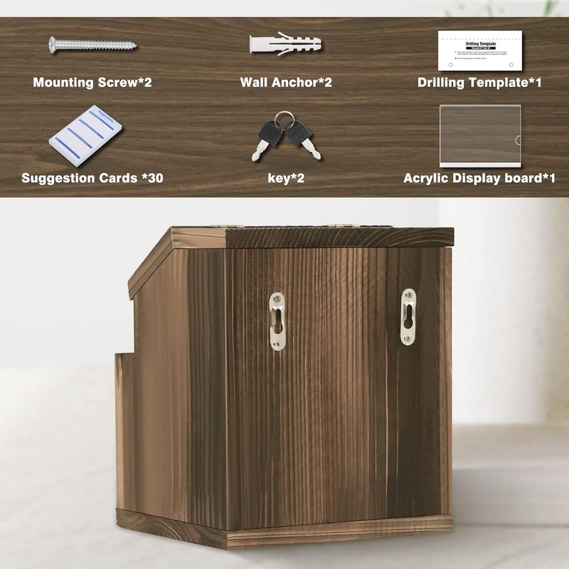 KYODOLED Wood Suggestion Box with Lock Wall Mounted, Rustic Ballot Donation Key Drop Box with Clear Acrylic Sign Holder and 30 Free Suggestion Cards 9H x 6.9W x 8.5L Inch - Image 3