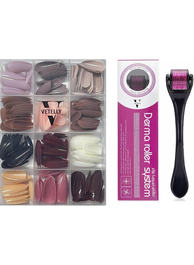 ديرما رولر 288 قطعة من أظافر صناعية لامعة - مجموعة أظافر صناعية من 12 لونًا بأحجام متعددة لعمل مانيكير منزلي - تتضمن نظام ديرما رولر إضافي للعناية بالبشرة وروتين التجميل - Image 1