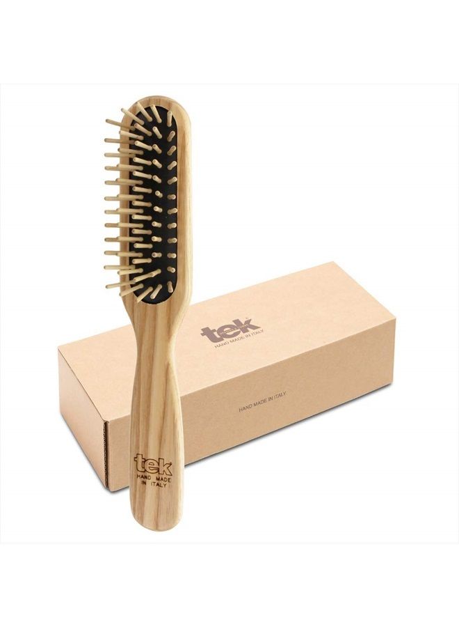 TEK Rectangular Brush with Short Tooth in Ash Wood Handmade in Italy, for Short Hair - 22 x 4 cm - Image 1