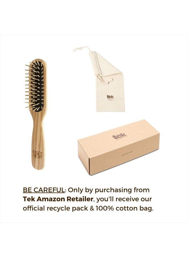 TEK Rectangular Brush with Short Tooth in Ash Wood Handmade in Italy, for Short Hair - 22 x 4 cm - Image 4