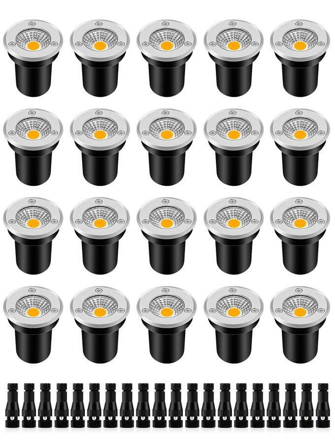 ZUCKEO Low Voltage Landscape Lights Well Lights Landscape Led In Ground Light Ip67 Waterproof Outdoor Landscape Lighting Wired Floor Pathway Deck Step Garden With Connectors (20Pack Warm White) - Image 1