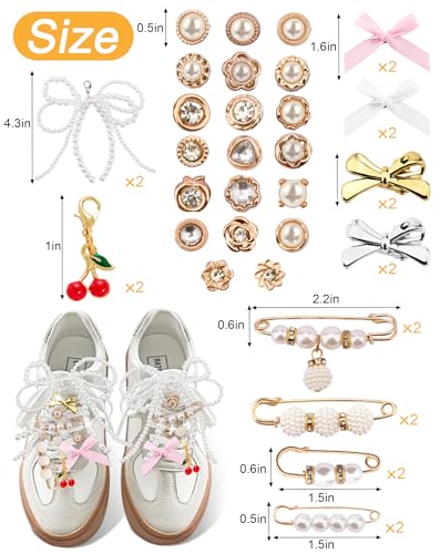 Yawlsow 40 Pcs Shoe Charms for Sneakers Junk Charms for Women Shoe Lace Socks Contain Brooches, Pins, Clips, Bows, Jewelry, Pearl Charm Accessories Bulk for Clothes Bag Hat - Image 2