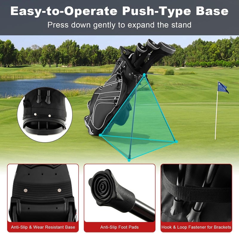GYMAX Golf Stand Bag, 6 Way Divider Golf Club Bag with 8 Pockets, Rain Hood, Umbrella Holder & Glove Sticker, Portable Lightweight Golf Bag for Men Women - Image 3