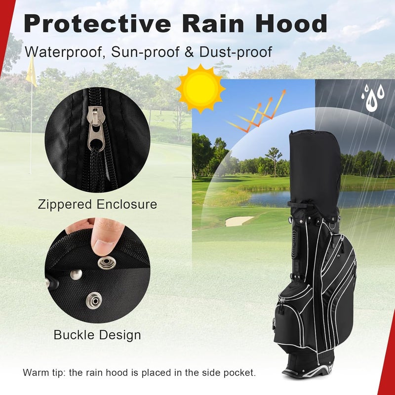 GYMAX Golf Stand Bag, 6 Way Divider Golf Club Bag with 8 Pockets, Rain Hood, Umbrella Holder & Glove Sticker, Portable Lightweight Golf Bag for Men Women - Image 5