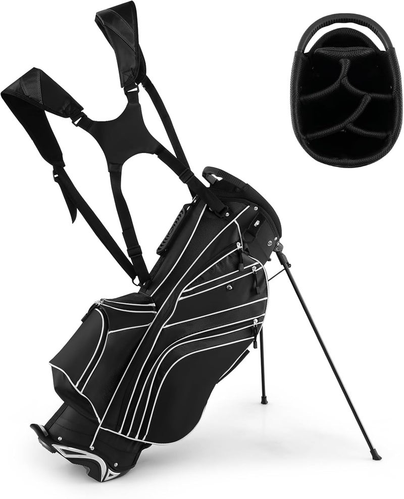 GYMAX Golf Stand Bag, 6 Way Divider Golf Club Bag with 8 Pockets, Rain Hood, Umbrella Holder & Glove Sticker, Portable Lightweight Golf Bag for Men Women - Image 1