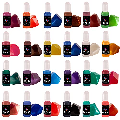 Rolio Pigments Resin Liquid Pigment Pearlescent Colors - 24 Vibrant Colors for Epoxy Resin, Jewelry Making, Crafts Decorations, Garment Accessories, Painting, DIY Art - 0.33 oz/10 ml Each - Image 1