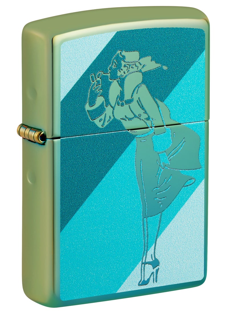 Zippo 48457 49191 Teal Windy Design High Polish Teal Windproof Lighter - Image 1