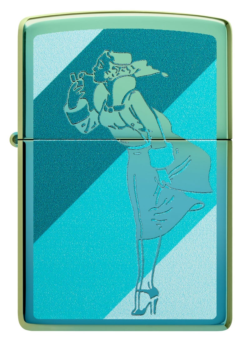 Zippo 48457 49191 Teal Windy Design High Polish Teal Windproof Lighter - Image 2