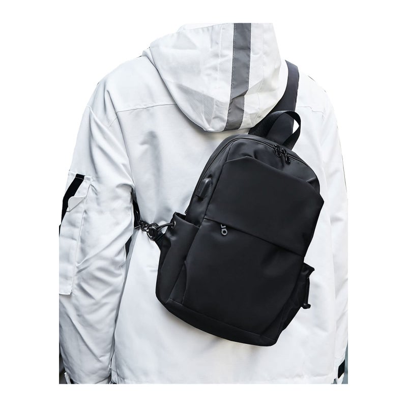 SEAFEW Large Black Sling Bag for Men and Women Sport Crossbody Backpack for Pickleball Tennis Racketball - Image 2