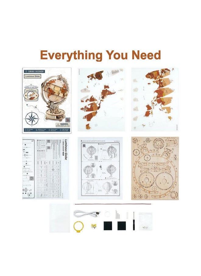 Robotime Wooden Puzzles For Adults Luminous Globe St003, Toy Building Sets For Adults, Wooden Globe Model Kits With Led Light, House Warming Gifts New Home/Anniversary/Birthday/Teacher/Dad Gift  - Image 2