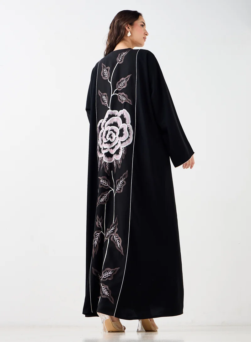 Hadiyath Al Madinah Classic Black Embroidered Abaya - HM