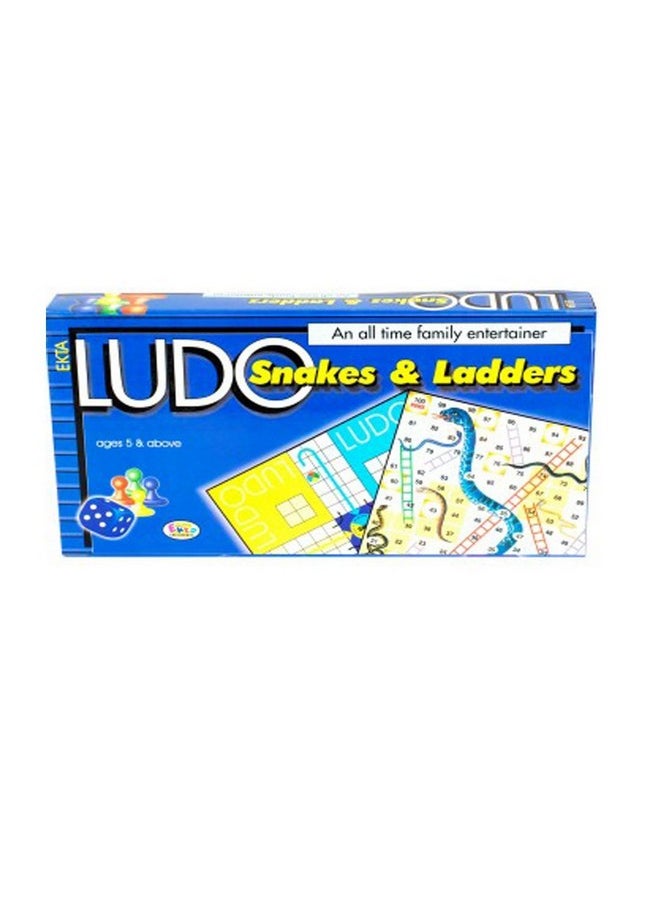 Ekta - EKTA Ludo, Snakes & Ladders Best Size Laminated Hard Board Family Entertainer (Blue), Little Kid - Image 1