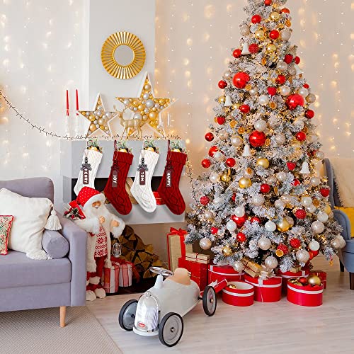 XIMISHOP 4PCS Christmas Stockings, 18inch Large Personalized Cable Knitted Xmas Hanging Stocking Decorations with Name Tags for Holiday Christmas Party Family Decor (Red and White) - Image 5