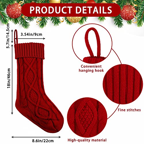 XIMISHOP 4PCS Christmas Stockings, 18inch Large Personalized Cable Knitted Xmas Hanging Stocking Decorations with Name Tags for Holiday Christmas Party Family Decor (Red and White) - Image 2