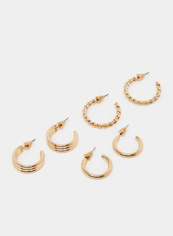 Set of 3 - Textured Hoop Earrings