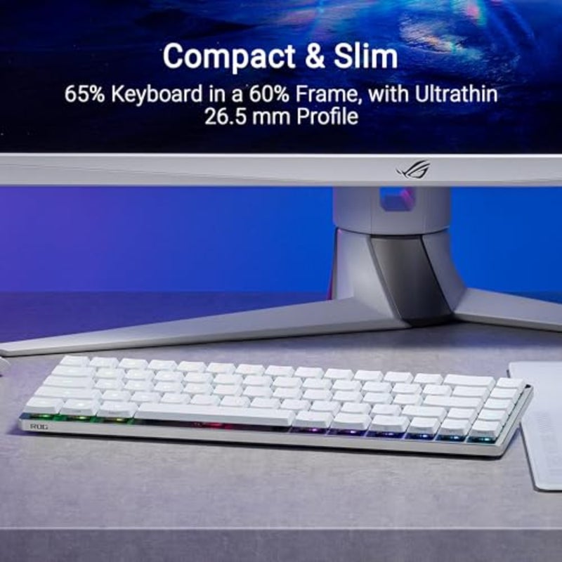 ASUS ROG Falchion RX Low Profile 65% Compact Wireless Gaming Keyboard, Pre-lubed ROG RX Red Low-Profile Optical Switches, Integrated Silicone Dampening Foam, ABS Keycaps, Arabic Layout, White - Image 2