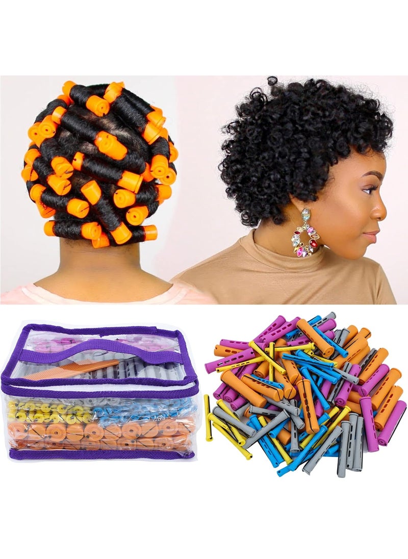 YOROSTAR - 100pcs Hair Curling Rods Set  Plastic Cold Wave Rollers for Natural Long or Short Hair Styling  Womens DIY Hairdressing Tools in Orange Purple Gray Blue Yellow - Image 1
