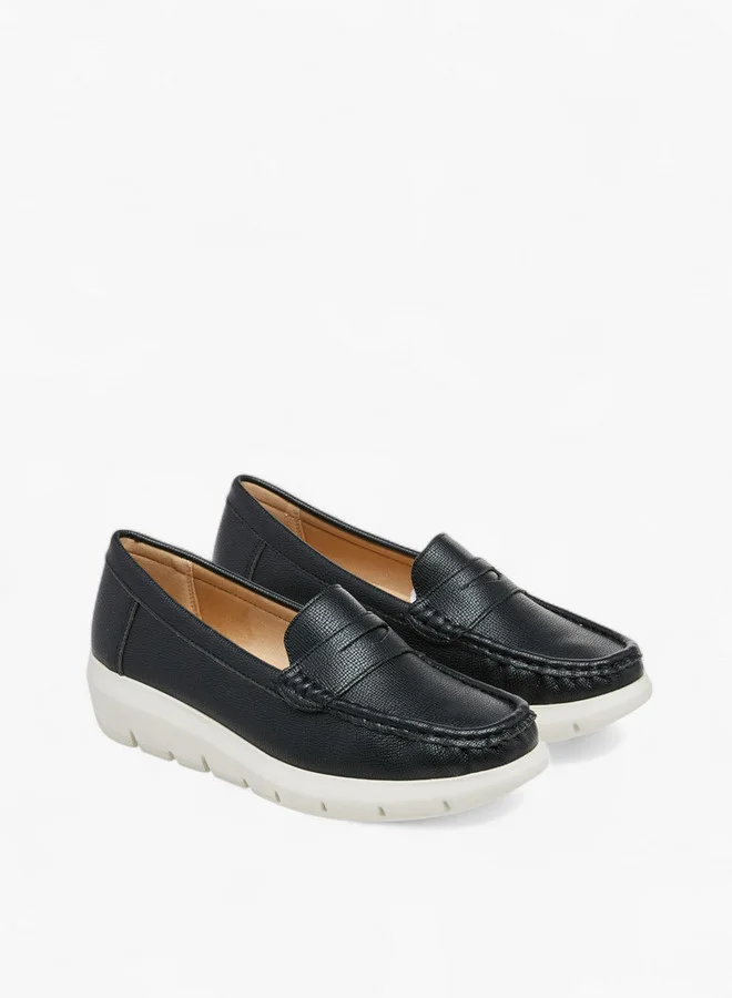 لو كونفورت Solid Slip-On Comfort Loafers With Wedge Heel