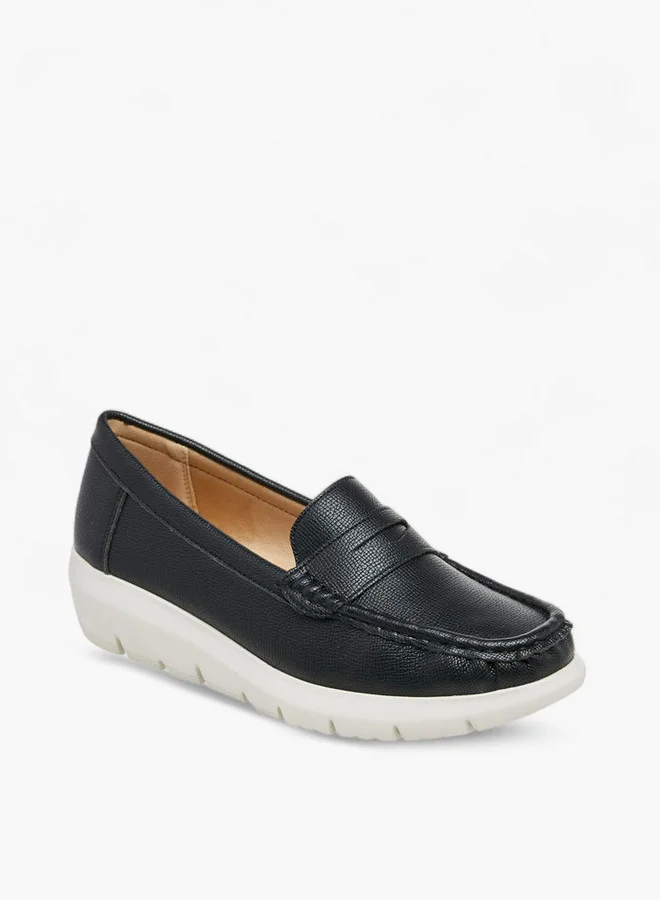 لو كونفورت Solid Slip-On Comfort Loafers With Wedge Heel