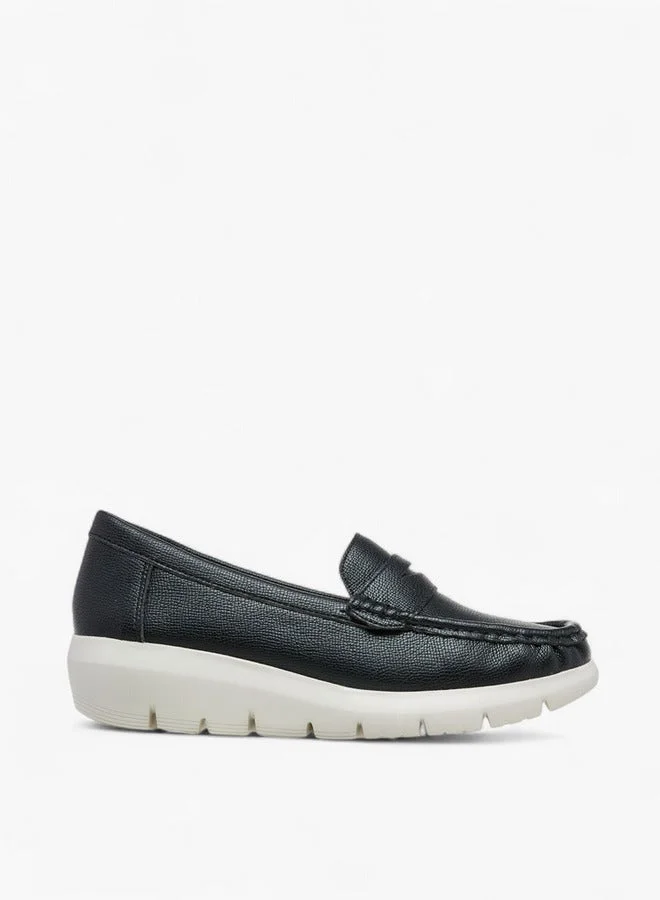 لو كونفورت Solid Slip-On Comfort Loafers With Wedge Heel