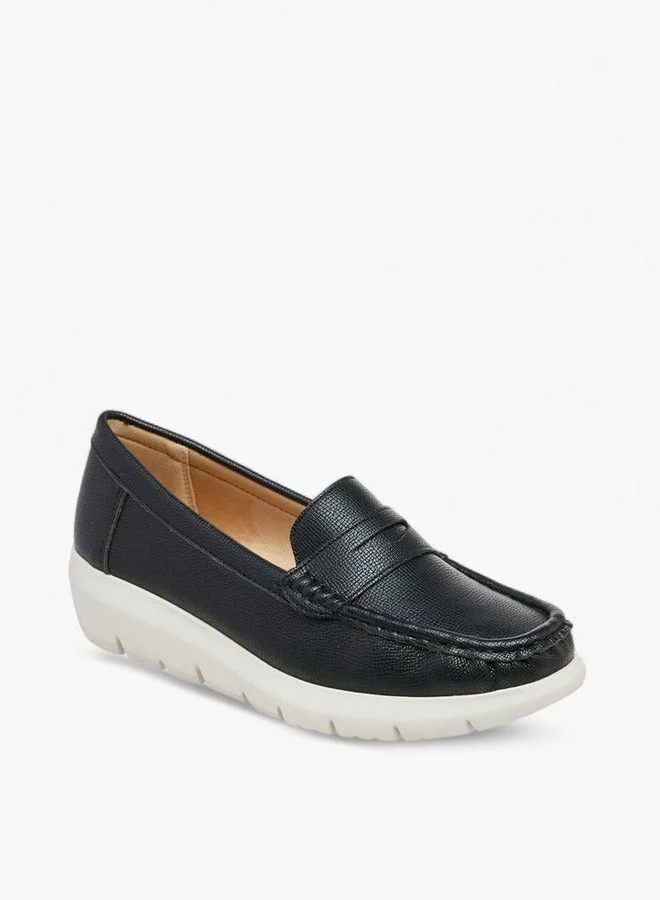 لو كونفورت Solid Slip-On Comfort Loafers With Wedge Heel