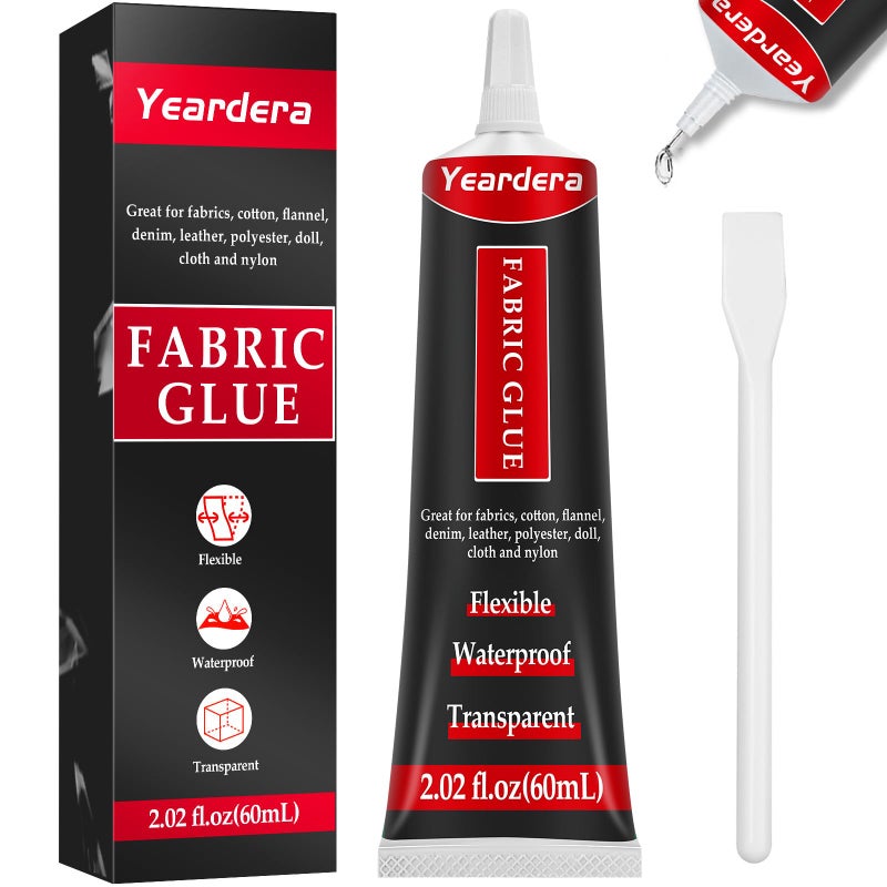 Yeardera Fabric Glue, Permanent, Clear, Washable Adhesive for Clothing, Patches, Leather, Cotton, Denim, Polyester, Flannel, and All Fabrics - Image 1