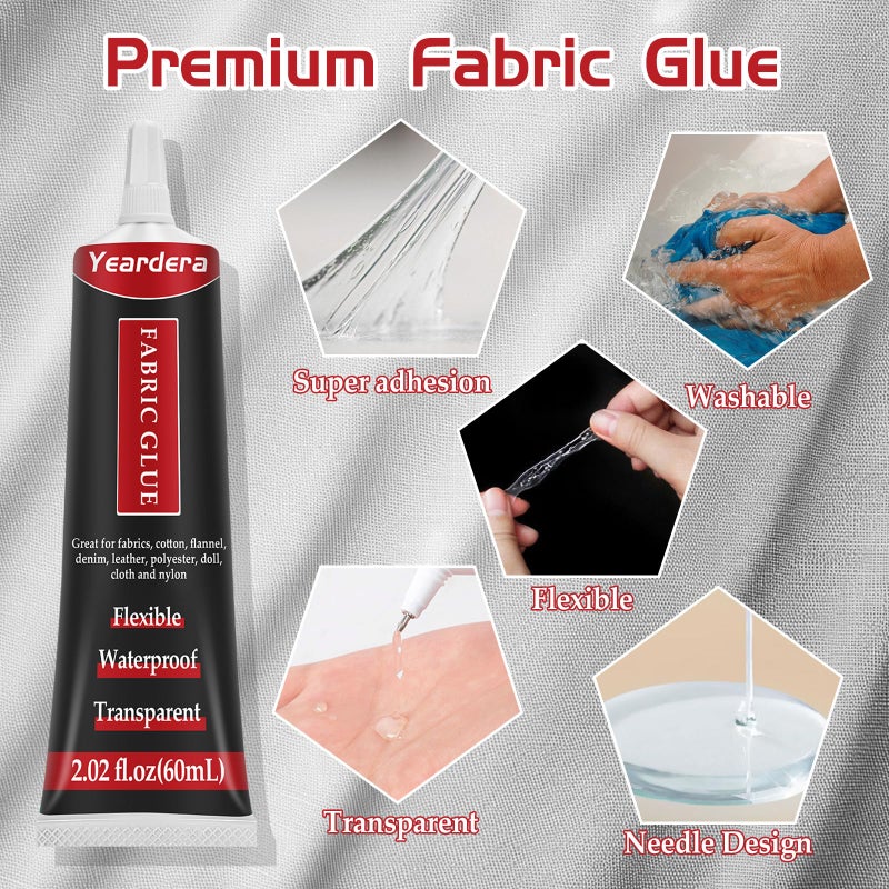 Yeardera Fabric Glue, Permanent, Clear, Washable Adhesive for Clothing, Patches, Leather, Cotton, Denim, Polyester, Flannel, and All Fabrics - Image 4