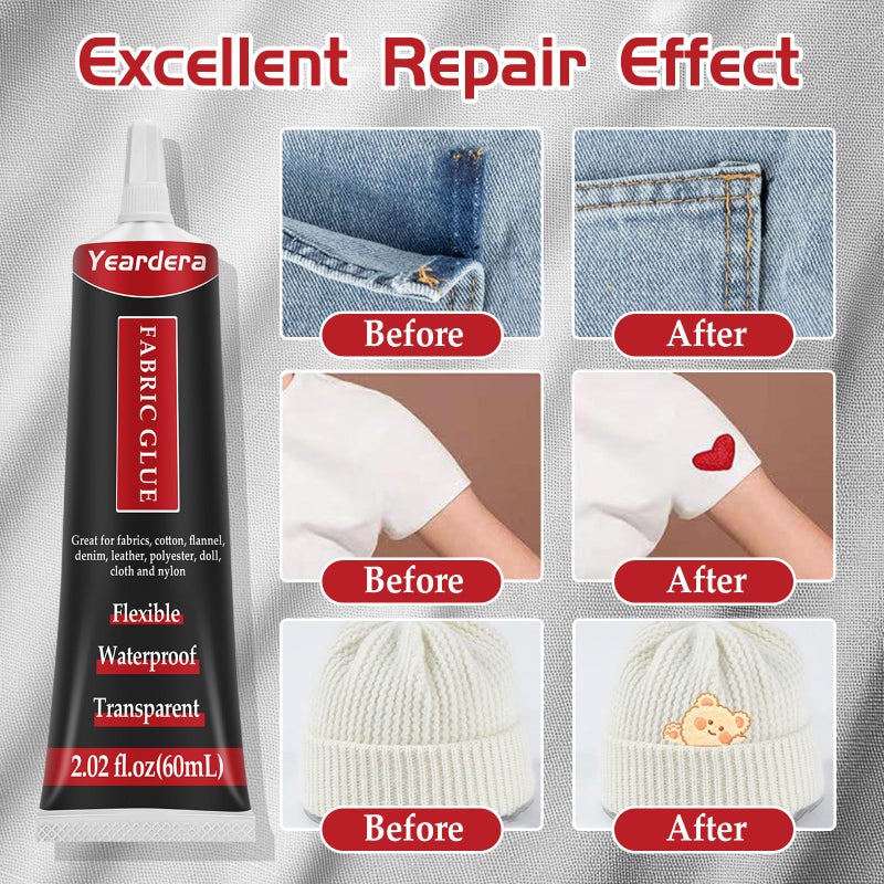 Yeardera Fabric Glue, Permanent, Clear, Washable Adhesive for Clothing, Patches, Leather, Cotton, Denim, Polyester, Flannel, and All Fabrics - Image 2