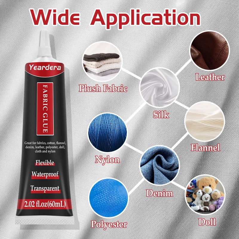 Yeardera Fabric Glue, Permanent, Clear, Washable Adhesive for Clothing, Patches, Leather, Cotton, Denim, Polyester, Flannel, and All Fabrics - Image 3