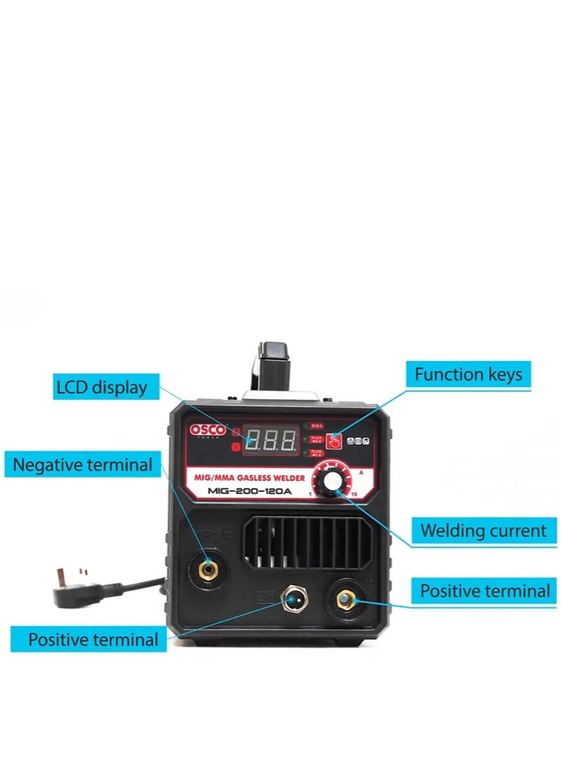 Osco MIG-200-120A Welding Machine is a versatile welding machine that operates using MIG (Metal Inert Gas) technology, making it suitable for a wide range of welding tasks.