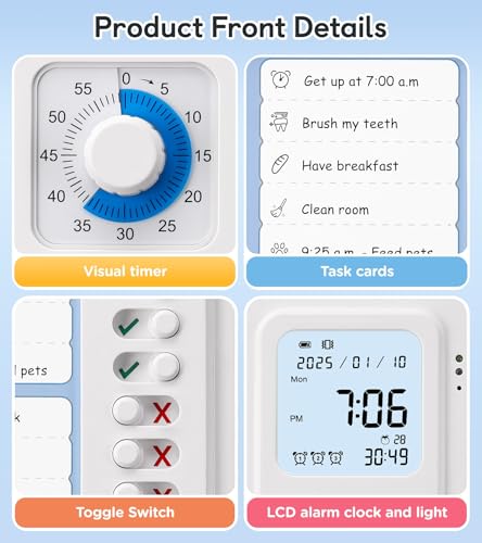 Nixroork 3-in-1 Visual Timer & ADHD Tool for Kids|Adults, Task Timer with Chore Chart Board, Visual Schedule for Kids with Autism, Daily Checklist for Home, School, Classroom, Desk - Image 3