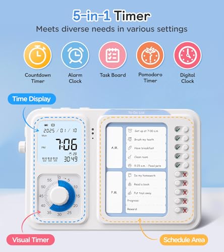 Nixroork 3-in-1 Visual Timer & ADHD Tool for Kids|Adults, Task Timer with Chore Chart Board, Visual Schedule for Kids with Autism, Daily Checklist for Home, School, Classroom, Desk - Image 2