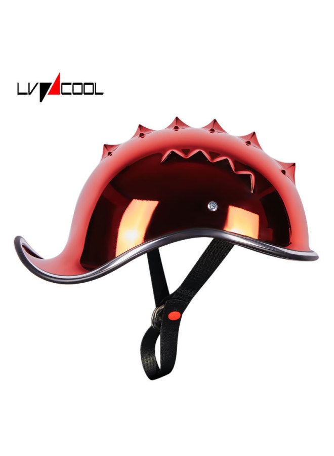 2 Sao Plating Luo Red Half Helmet Men's Electric Vehicle Helmet Summer Retro Helmet Raised Helmet Motorcycle Safety Helmet Motorbike Riding