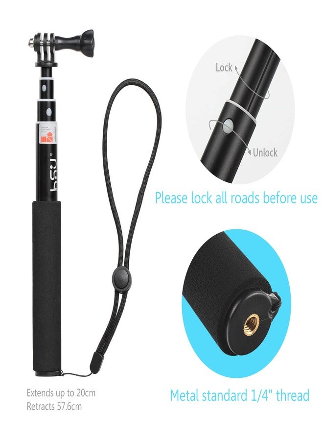 HSU Extendable Selfie Stick， Waterproof Hand Grip for GoPro Hero 13/12/11/10/9/8/7/6/5/4, Handheld Monopod Compatible with Cell Phones, AKASO Campark Insta360 X4 X3 and Other Action Cameras - Image 2