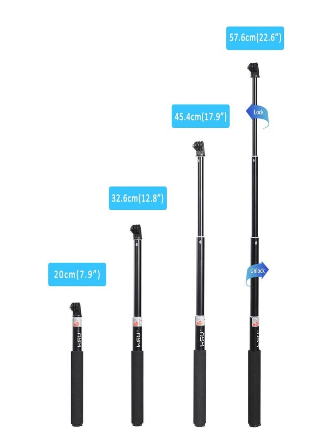 HSU Extendable Selfie Stick， Waterproof Hand Grip for GoPro Hero 13/12/11/10/9/8/7/6/5/4, Handheld Monopod Compatible with Cell Phones, AKASO Campark Insta360 X4 X3 and Other Action Cameras - Image 5