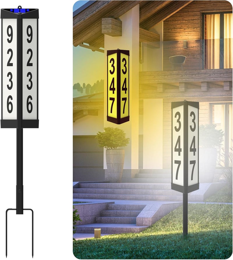 IVWVI 3 Side Solar Address Numbers, Lighted House Numbers for Outside, Waterproof Double Color, Led Illuminated Solar Address Sign with Stakes for Garden Street Home Yard - Image 1