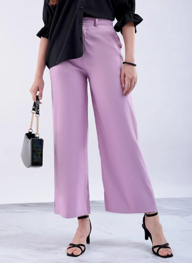 Freehand  Women Flared Solid Mid-Rise Trousers With Elasticated Waistband for Women | Best Price UAE