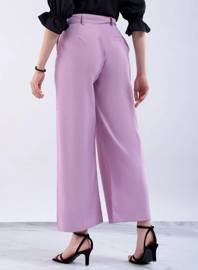 Freehand  Women Flared Solid Mid-Rise Trousers With Elasticated Waistband for Women | Best Price UAE