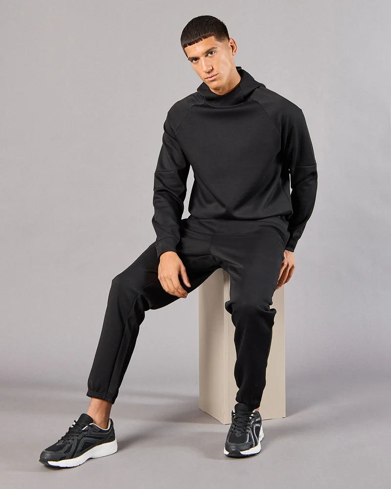 Redtag Men Black Hooded Sweatshirt