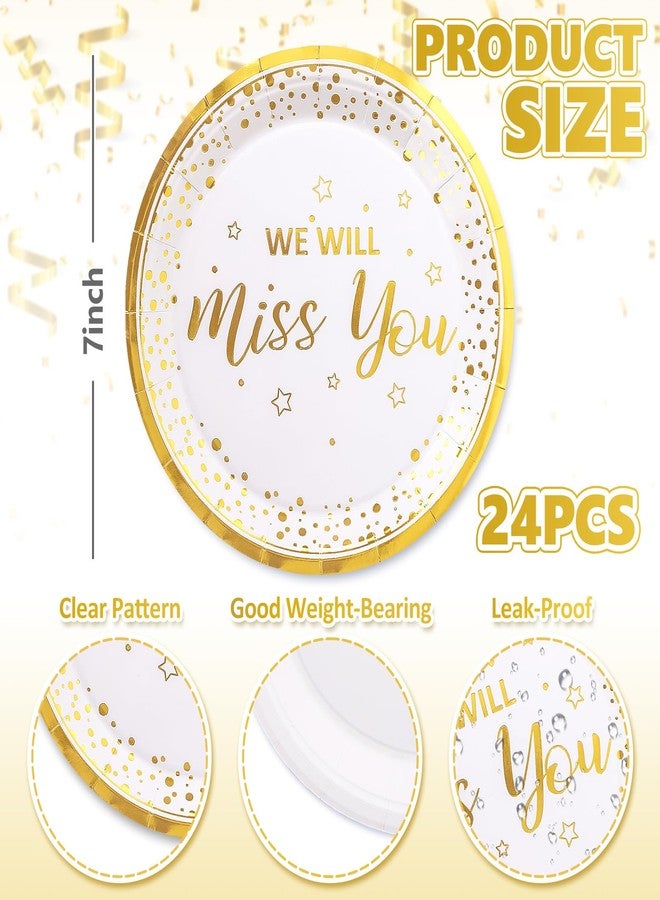 JarThenaAMCS أطباق ورقية ذهبية لوداعك من JarThenaAMCS، أطباق عشاء قابلة للتصرف 7 إنش لأطباق الحلوى لمناسبة وداع، 24 قطعة - Image 2