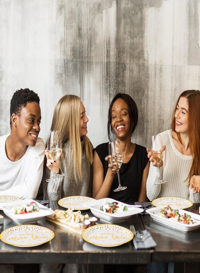 JarThenaAMCS أطباق ورقية ذهبية لوداعك من JarThenaAMCS، أطباق عشاء قابلة للتصرف 7 إنش لأطباق الحلوى لمناسبة وداع، 24 قطعة - Image 4